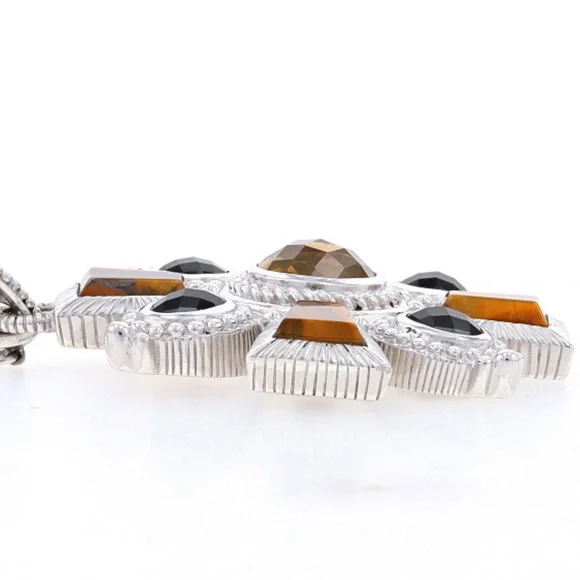 Judith Ripka Sterling Silver Citrine Tigers Eye and Onyx Pendant - Picture 2 of 7